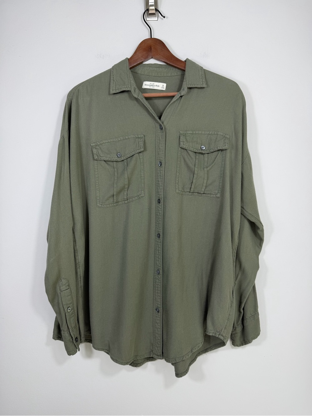Abercrombie & Fitch Olive Green Oversized Utility Button Down Shirt M